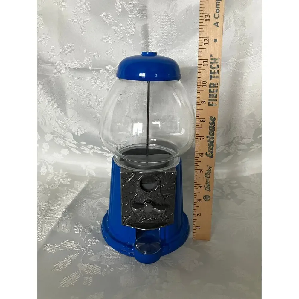 Vintage Candy Gumball Machine Glass Globe Blue Metal Counter Dispenser 12